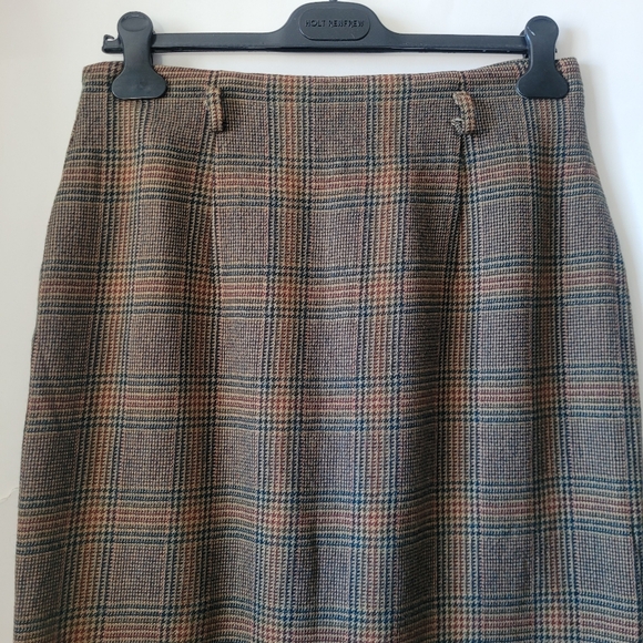 Vintage 100% Wool Glen Plaid Button-front Midi Skirt 10 Academia Heritage - Picture 8 of 15